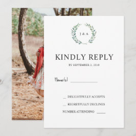 Aquarellfarben Blätter Monogramm Foto Hochzeit RSV Einladung