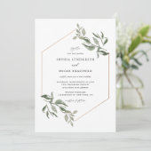 Aquarellfarben Blätter Rose Goldrahmen Hochzeit Einladung (Stehend Vorderseite)