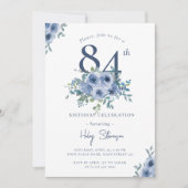Aquarellfarben Blau Blütenblume 84. Chic Geburtsta Einladung (Vorderseite)