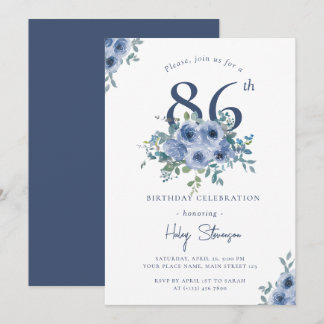 Aquarellfarben Blau Blütenblume 86. Chic Geburtsta Einladung