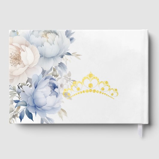 Aquarellfarben, blau, floralblau, Quinceñera Gästebuch (Rückseite)