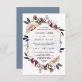 Aquarellfarben Blau Pink Blumenbraut Hochzeit Einladung (Vorne/Hinten)