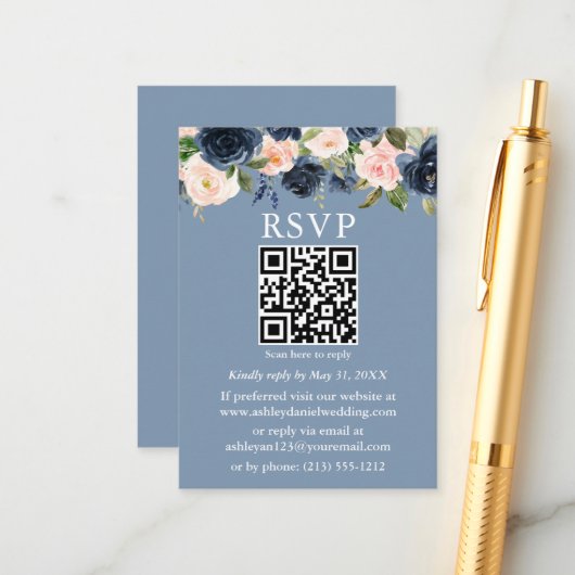 Aquarellfarben Blau Pink Floral QR UAWG Begleitkarte (Vorderseite/Rückseite Beispiel)