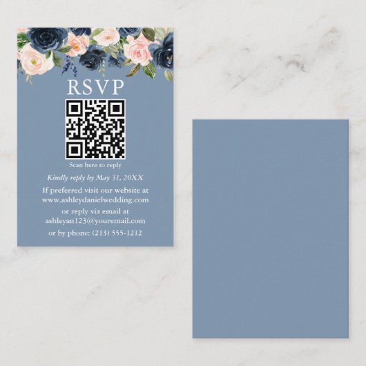 Aquarellfarben Blau Pink Floral QR UAWG Begleitkarte (Vorne/Hinten)