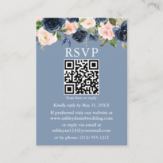 Aquarellfarben Blau Pink Floral QR UAWG Begleitkarte (Vorderseite)