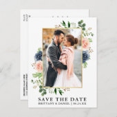 Aquarellfarben Blau Rosa Rosen Save the Date Postkarte (Vorne/Hinten)