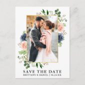 Aquarellfarben Blau Rosa Rosen Save the Date Postkarte (Vorderseite)