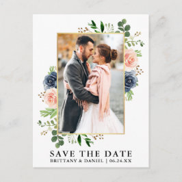 Aquarellfarben Blau Rosa Rosen Save the Date Postkarte