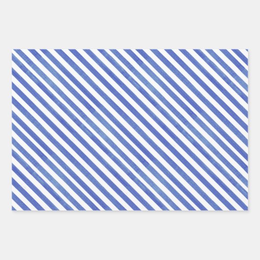 Aquarellfarben Blau und Weiße Streifen Geschenkpapier Set (Vorderseite)