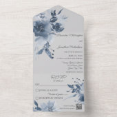 Aquarellfarben, blaue Blüte, hellgrauer QR-Code All In One Einladung (Innen Boden)