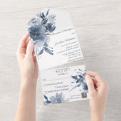 Aquarellfarben, blaue Blüte, weißer QR-Code All In One Einladung (Abreißen)