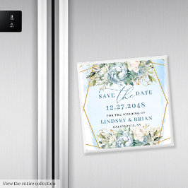 Aquarellfarben, blaue Peonies - Gold Save the Date Magnet