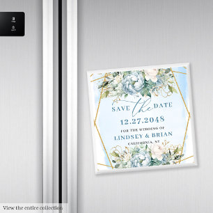 Aquarellfarben, blaue Peonies - Gold Save the Date Magnet