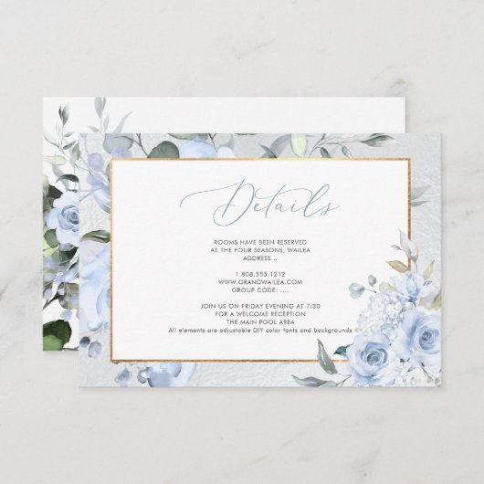 Aquarellfarben, blaue Rose - DETAILS-KARTEN Einladung (Vorne/Hinten)