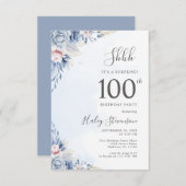 Aquarellfarben Blaue Überraschung 100. Geburtstag Einladung (Vorne/Hinten)