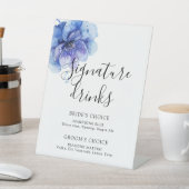 Aquarellfarben Blauer Blütensignaturgetränke Sockelschild (In SItu)