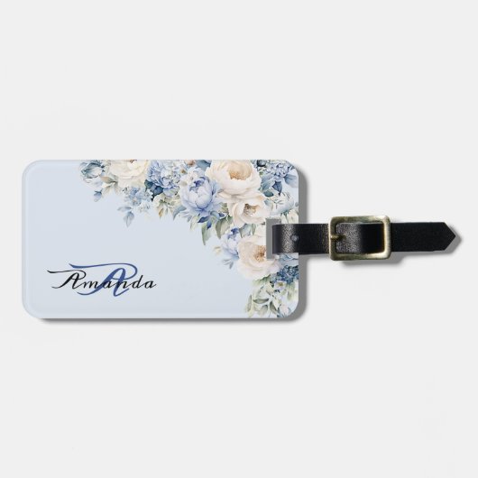 Aquarellfarben Blauer Elfenbein Blume Gepäckanhänger (Vorderseite horizontal)