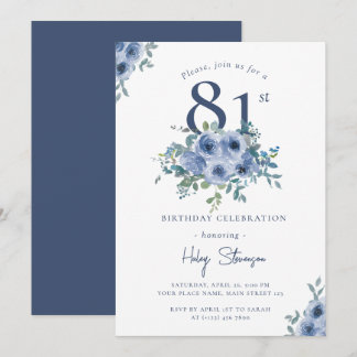 Aquarellfarben Blauer Flor 81. Chic Geburtstag Einladung