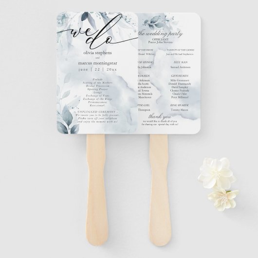 Aquarellfarben Blauer Foliage Dawna Fächer (Vorne und Hinten)