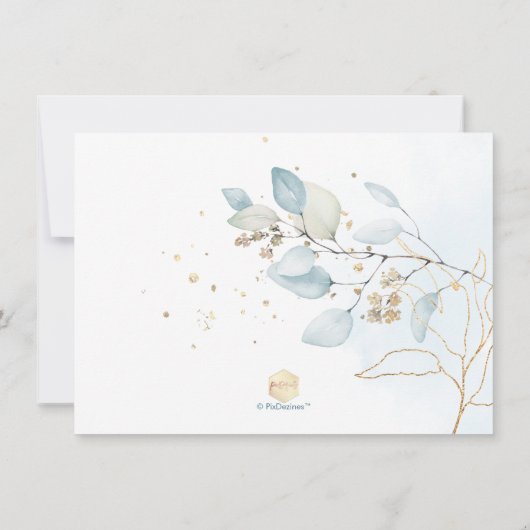 Aquarellfarben Blauer Gum Eukalyptus Brunch Bubbly Einladung (Rückseite)