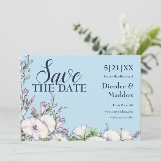 Aquarellfarben Blauer Morgengrauen Glorienhandgefü Save The Date (Stehend Vorderseite)
