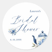 Aquarellfarben Blauer Tee Party Brautparty Runder Aufkleber (Vorderseite)