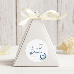 Aquarellfarben Blauer Tee Party Brautparty Runder Aufkleber