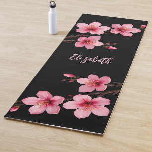 Aquarellfarben Blossom Pink Black Monogram Yogamatte