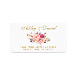 Aquarellfarben Blues Rosa Blush Gold Hochzeitadres Adressaufkleber