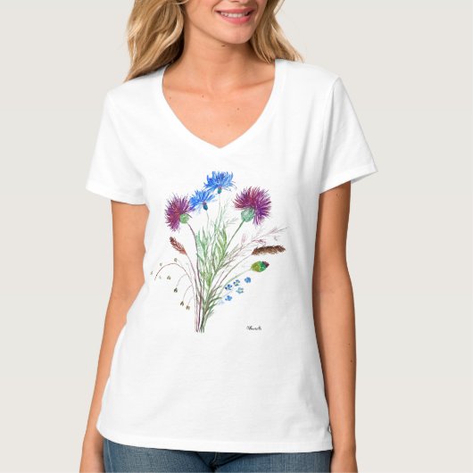 Aquarellfarben Blühende Blumen Wildblumen Natur T-Shirt (Vorderseite)