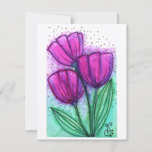 Aquarellfarben-Blume-4 (4.25"x5.5") Flachnotiskart Mitteilungskarte (Vorderseite)