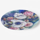 Aquarellfarben Blume anemone Rose Illustrationsflu Pappteller (Schrägansicht)