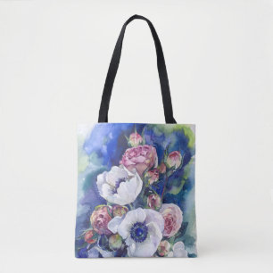 Aquarellfarben Blume anemone Rose Illustrationsflu Tasche