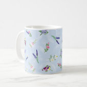 Aquarellfarben-Blume auf blass blauer Lacy-Textur Kaffeetasse (Vorderseite Links)