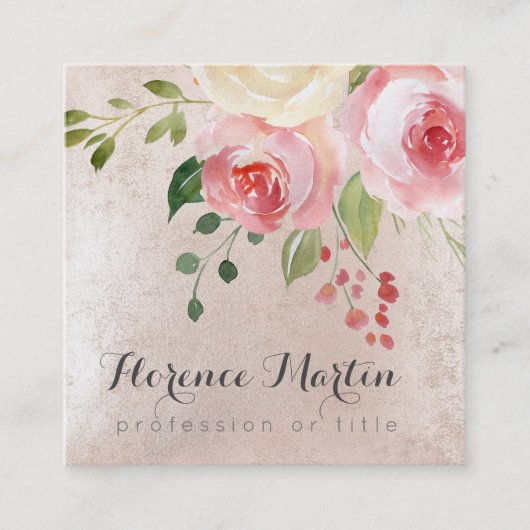 Aquarellfarben-Blume auf Rosa Quadratische Visitenkarte (Vorderseite)