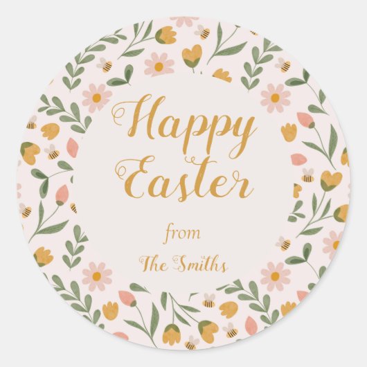 Aquarellfarben-Blume & Bienenfrühlingsticker Runder Aufkleber (Vorderseite)