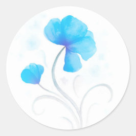Aquarellfarben Blume Blau Hochzeitsstich Siegel / Runder Aufkleber
