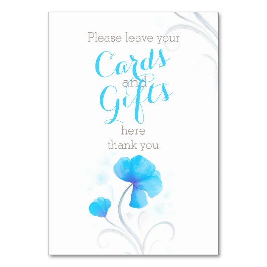 Aquarellfarben Blume Blauer Hochzeitsgeschenk Tischnummer (Rückseite)
