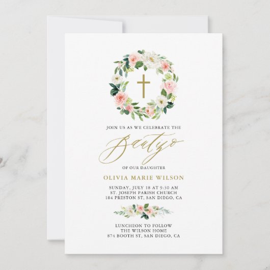 Aquarellfarben Blume Blumenstrauß Bautizo Einladung (Vorderseite)