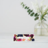 Aquarellfarben Blume Blush, Burgund+Marine Mini Visitenkarte (Stehend Vorderseite)