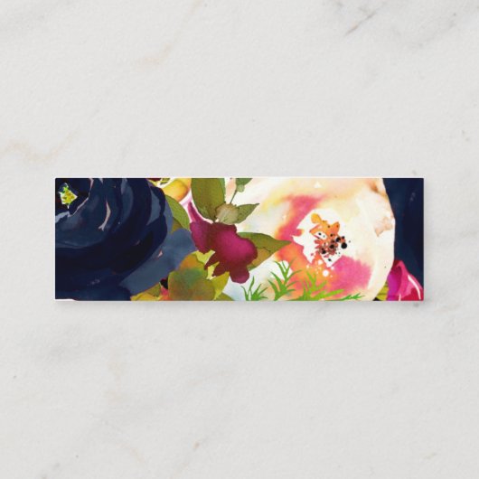 Aquarellfarben Blume Blush, Burgund+Marine Mini Visitenkarte (Rückseite)