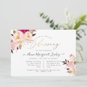 Aquarellfarben Blume Blush Peonings Segen Einladung (Stehend Vorderseite)