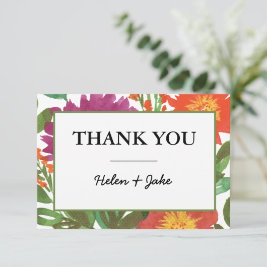 Aquarellfarben-Blume dank Karte (Stehend Vorderseite)