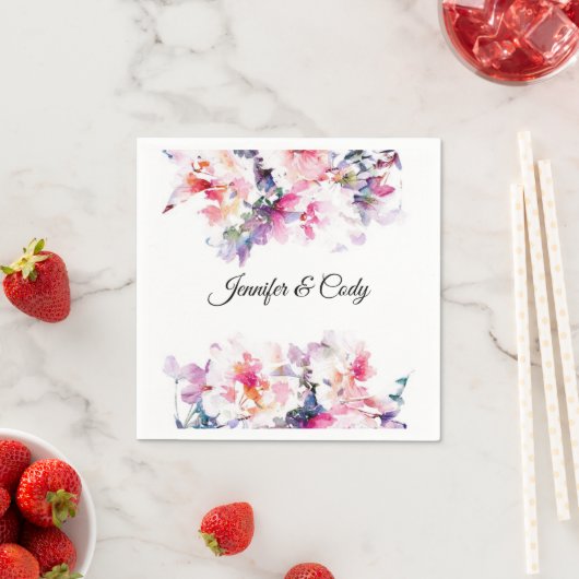 Aquarellfarben-Blume, die Namen hinzufügen Cocktai Serviette (Beispiel)