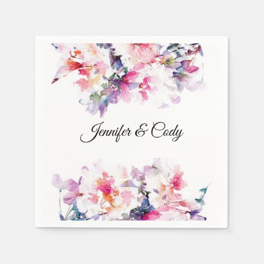 Aquarellfarben-Blume, die Namen hinzufügen Cocktai Serviette (Vorderseite)