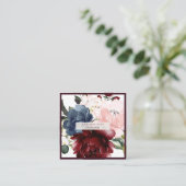 Aquarellfarben Blume Dusty Blue Burgundy Blush Quadratische Visitenkarte (Stehend Vorderseite)
