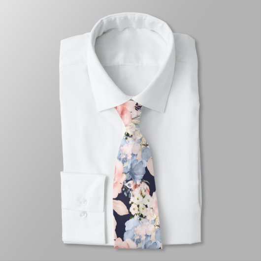 Aquarellfarben Blume Dusty Blue Dusty Pink Roses Krawatte (Gebunden)