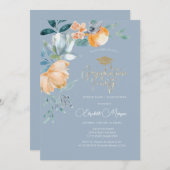 Aquarellfarben-Blume Dusty Blue Graduation Party Einladung (Vorne/Hinten)