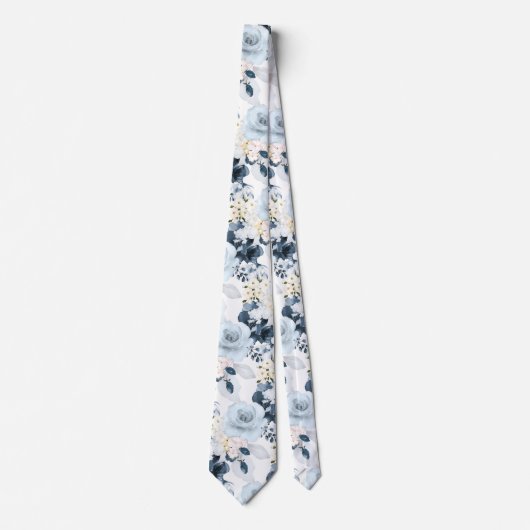 Aquarellfarben Blume Dusty Blue Navy Rose Neck Tie Krawatte (Vorderseite)
