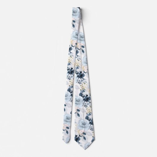 Aquarellfarben Blume Dusty Blue Navy Rose Neck Tie Krawatte (Rückseite)